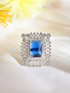 Silvermerc Designs Sliver-Plated American Diamond-Studded Square Finger Ring