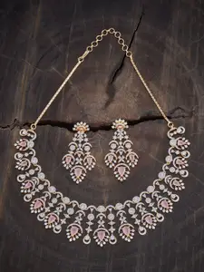 Kushal's Fashion Jewellery Gold Plated CZ Stone Studded Necklace and Earrings
