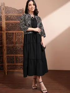 Vishudh Women Floral Print A-Line Midi Dress