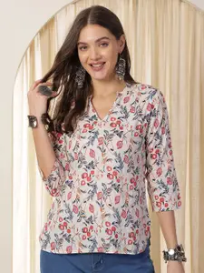 Anouk Rustic Women Cotton Floral Printed Mandarin Collar Top