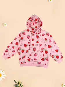CUTECUMBER Girls Colourblocked Printed Hooded Sweatshirt