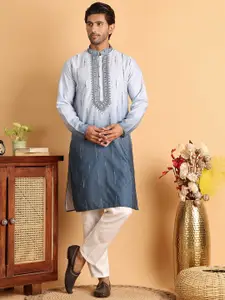 Jompers Men Ombre Embroidered Regular Thread Work Kurta with Pyjamas