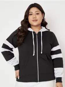 BRINNS Women Colourblocked Plus Size Hooded Sweatshirt