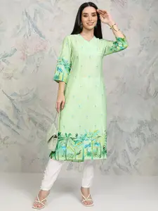 Vishudh Women Floral Printed Sequinned Floral Kurta