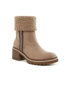 London Rag Women Embroidery Block-Heeled Winter Boots