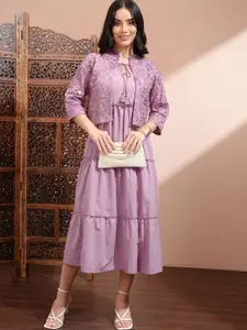 Vishudh Women Floral Print A-Line Midi Dress