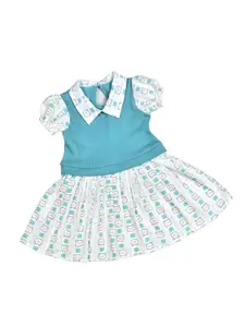 BAESD Girls Conversational Printed Shirt Collar Puff Sleeve Fit and Flare Dress