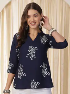 Anouk Rustic Floral Printed  Mandarin Collar A-Line Top