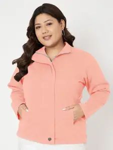 BRINNS Women Plus Size Mock Collar Long Sleeves Front-Open Sweatshirt