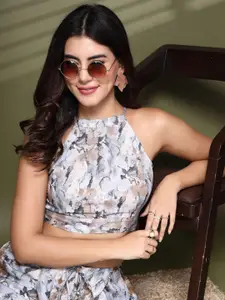 Oomph! Women Printed Halter Neck Sleeveless Fitted Crop Top