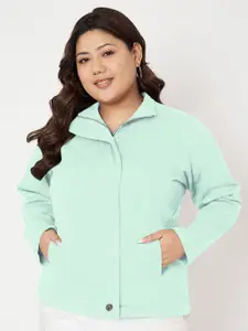 BRINNS Women Plus Size Mock Collar Long Sleeves Front-Open Sweatshirt
