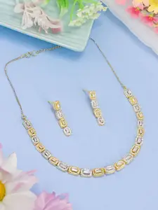 PRIVIU Gold Plated American Diamond Studded Necklace and Earrings