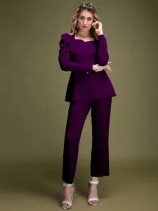 Roadster Purple Sweetheart Neck Long Sleeves Top With Trouser