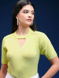 Tokyo Talkies Women Round Neck Embellished Pullover Sweaters