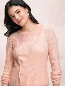 Tokyo Talkies Women Striped Long Sleeves Front-Open Sweater