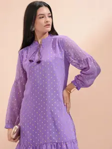 Vishudh Women Ethnic Motifs Tie-Up Neck A-Line Dress