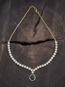 Kushal's Fashion Jewellery Rhodium Gold-Plated Cubic Zirconia Studded Necklace