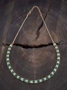 Kushal's Fashion Jewellery Rhodium Gold-Plated Cubic Zirconia Studded Necklace