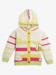 Ed-a-Mamma Baby Girls Cotton Colourblocked Hooded Cardigan Sweater
