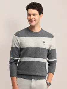 U.S. Polo Assn. Men Colourblocked Round Neck Long Sleeves Pullover Sweaters