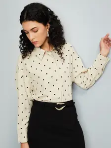 max Women Spread Collar Polka Dots Printed Casual Shirt