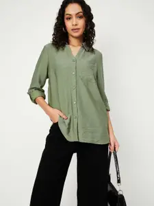 max Women Spread Collar Solid Casual Shirt