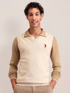 U.S. Polo Assn. Men Woollen  Self Design V - Neck Sweater Vest