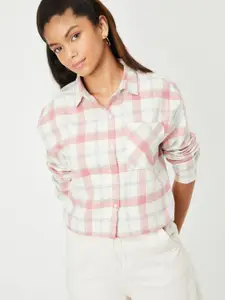 max Girls Spread Collar Tartan Checked Cotton Casual Shirt