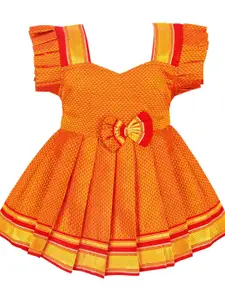 AMIRTHA FASHION Girl's Embellished Flutter Sleeves  Jacquard Fit - Flare Dress