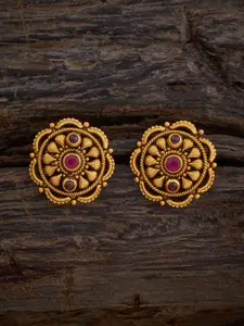 Kushal's Fashion Jewellery Gold-Plated Stone Studded Floral Temple Studs