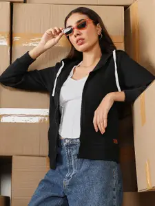 Campus Sutra Women Hooded Front-Open Sweatshirt