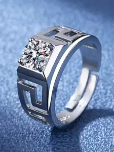 Lila Men Sterling Silver American Diamond Stone Studded Adjustable Finger Ring