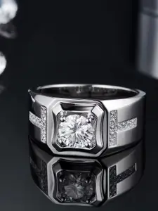 Lila Men Sterling Silver American Diamond Stone Studded Adjustable Finger Ring