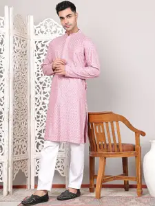 Jompers Men Embroidered Regular Sequinned Kurta with Pyjamas