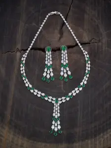 Kushal's Fashion Jewellery Rhodium Plated CZ Studded Necklace and Earrings