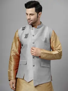 Utsav Fashion Men Embroidered Asymmetric Nehru Jacket