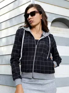 Campus Sutra Women Checked Hooded Sweatshirt