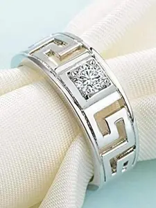Lila Men Sterling Silver American Diamond Stone Studded Adjustable Finger Ring