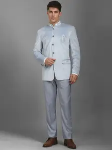 Louis Philippe Men Mandarin Collar Single-Breasted Blazer and Trouser