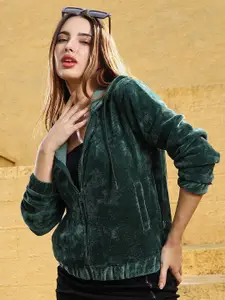 Campus Sutra Women Hooded Front-Open Cotton Sweatshirt