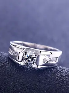 Lila Men Sterling Silver American Diamond Stone Studded Adjustable Finger Ring