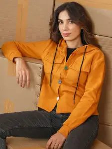 Campus Sutra Women Cotton Hooded Front-Open Sweatshirt