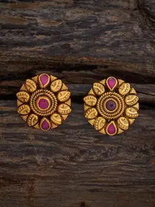Kushal's Fashion Jewellery Embellished Bridal Gold-Plated Floral Stone Temple Studs