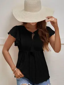 StyleCast Women Flutter Sleeve Tie-Ups A-Line Top