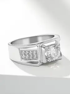 Lila Men Sterling Silver American Diamond Stone Studded Adjustable Finger Ring