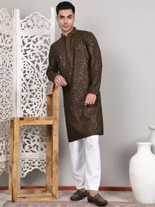Jompers Men Embroidered Regular Sequinned Kurta with Pyjamas