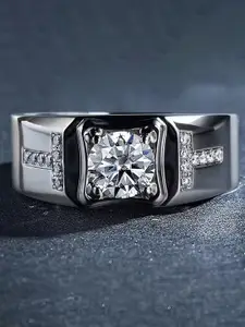 Lila Men Sterling Silver American Diamond -Studded Adjustable Finger Ring