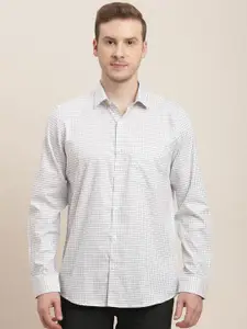 Turtle Men Classic Slim Fit Grid Tattersall Checks Opaque Checked Formal Shirt