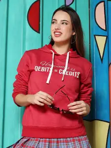 Campus Sutra Women Typography Printed Hooded Sweatshirt