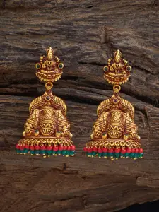Kushal's Fashion Jewellery Silver Gold-Plated Stone Studded Dome Shaped Temple Jhumkas